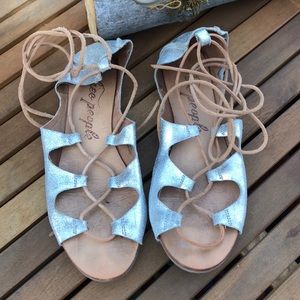 Free People Gladiator Lace Up Sandals Silver
